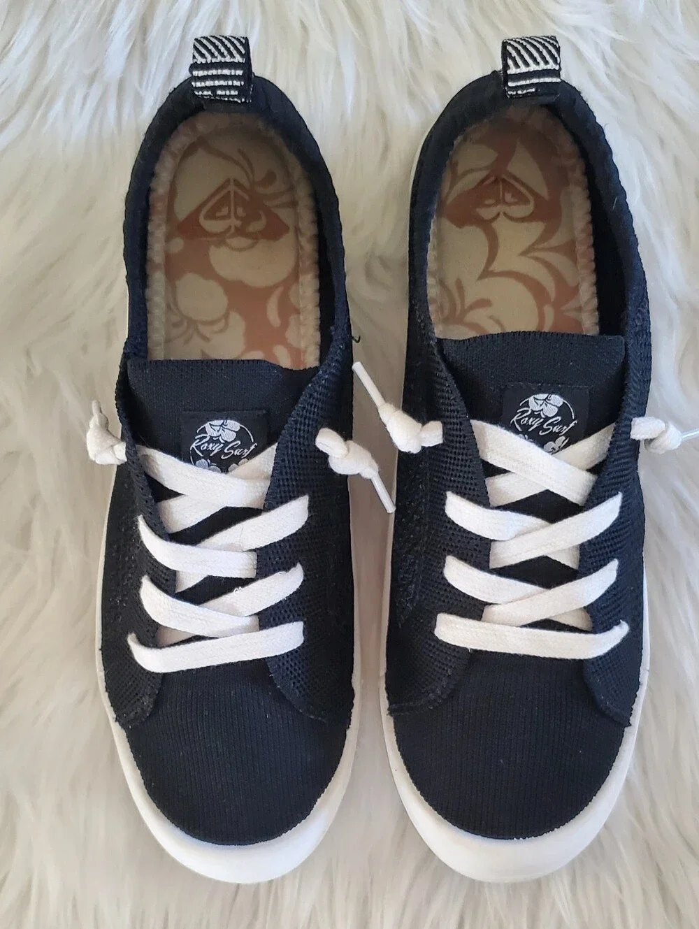 Roxy Bayshore III Black Knit Sneakers | Memory Foam Lace-Up Casual Shoes Size 10